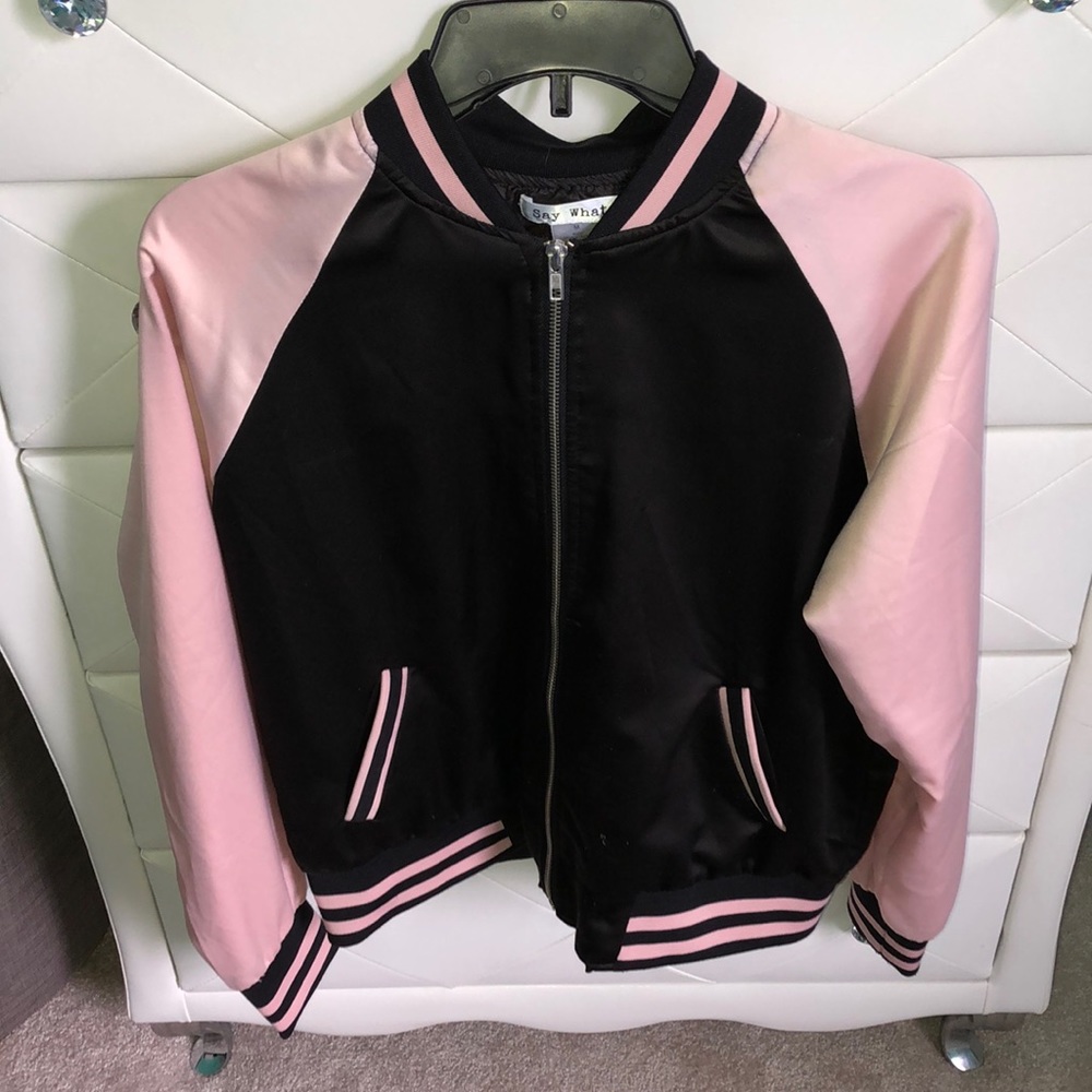 Pink and white bomber jacket